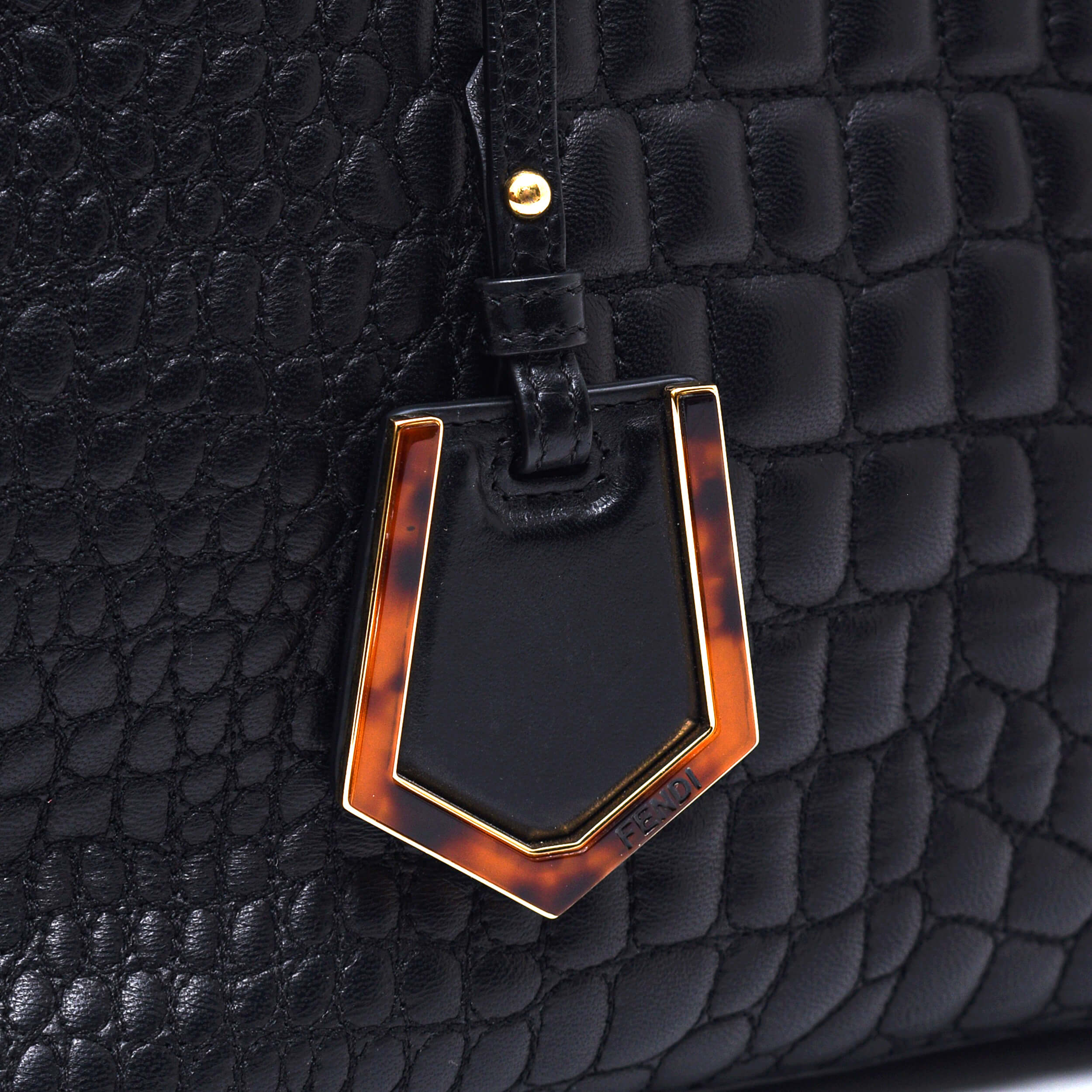 Fendi-Black Croco Embossed Leather Small  Sac 2 Jours Bag